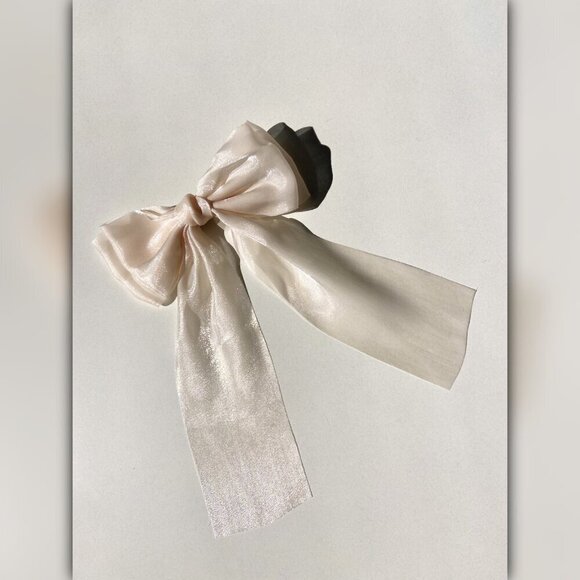 Solar Eclipse Beige Organza Hair Bow Barrette - Picture 7 of 11